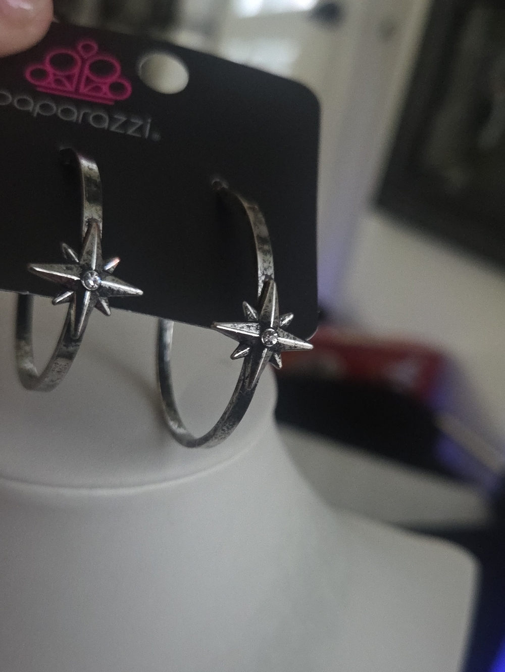 Paparazzi Lone Star Shimmer White Hoop Earrings NWT